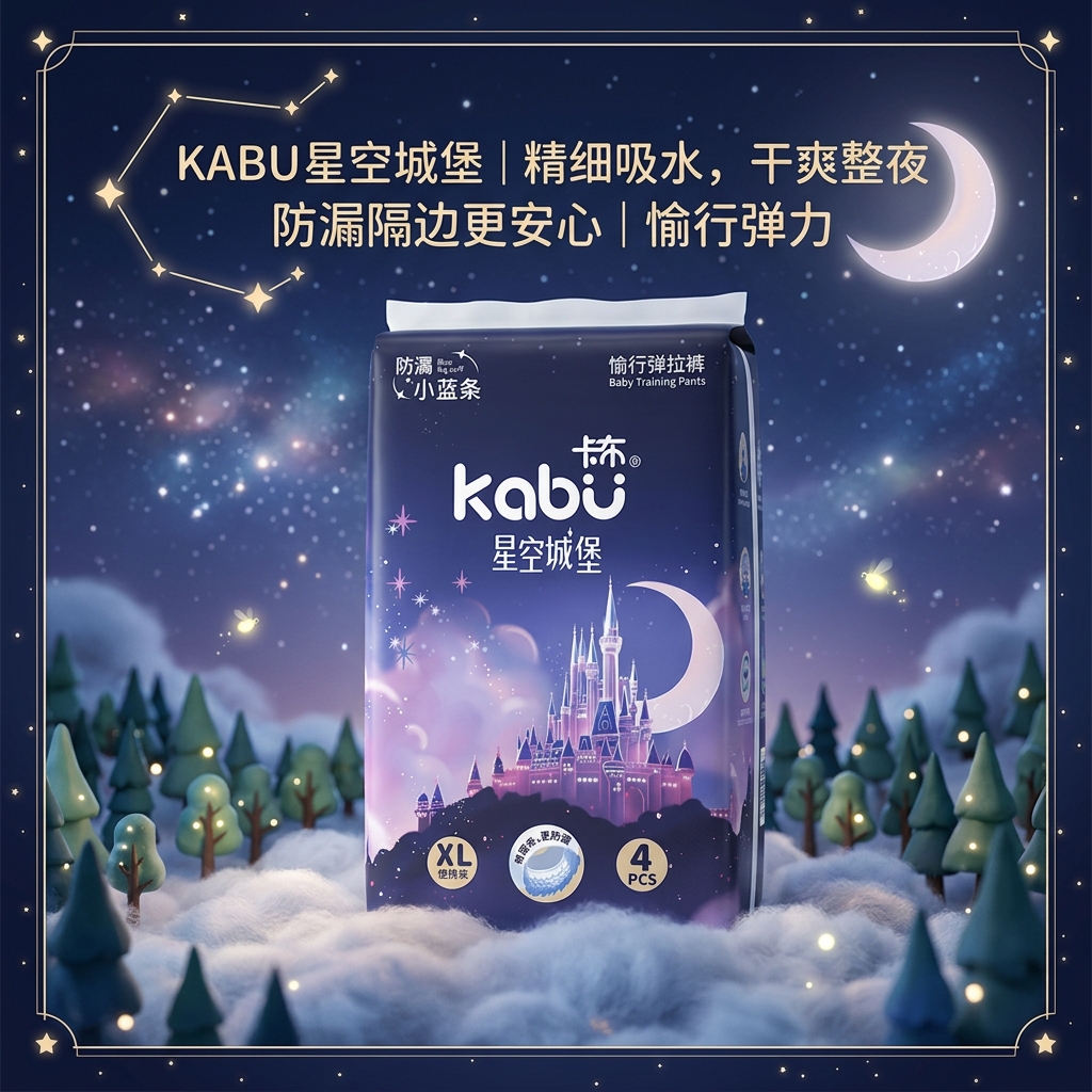 卡布星空城堡系列轻薄透气防漏大吸量纸尿裤婴儿尿不湿新生儿 【便携装】弹拉裤XXXL码4片(≥17kg)