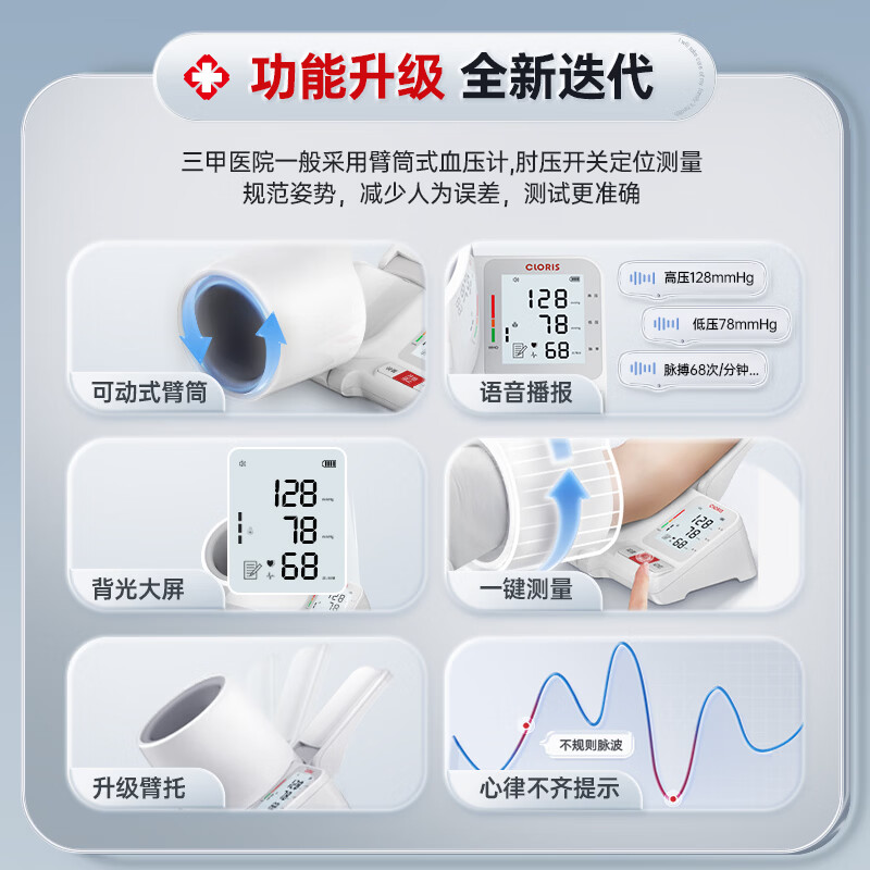 凯伦诗(CLORIS)臂筒式电子血压计老人方便全自动血压仪医用高精准高血压测量仪 CP-S221充电款