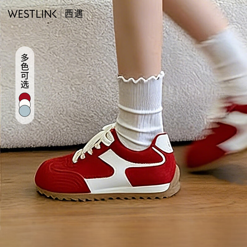 西遇（Westlink）超火德训鞋女新款春季系带厚底运动阿甘鞋百搭休闲鞋女款 红色 付款20天 39 (245)