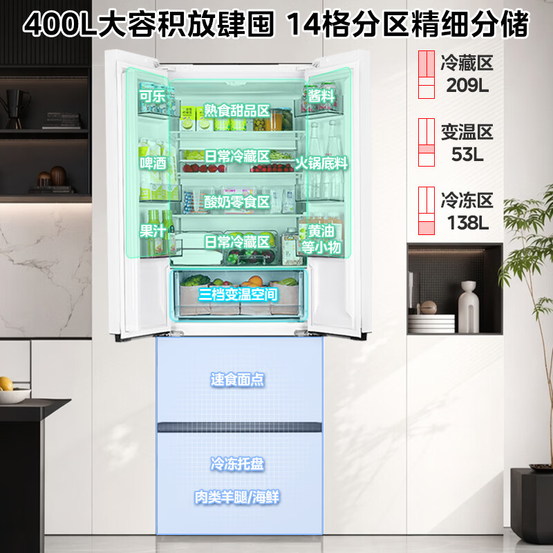 华凌美的冰箱2026新款法式多门60cm超薄零嵌新国标一级能效风冷无霜家用京东自营HR-419WUFPA国家补贴