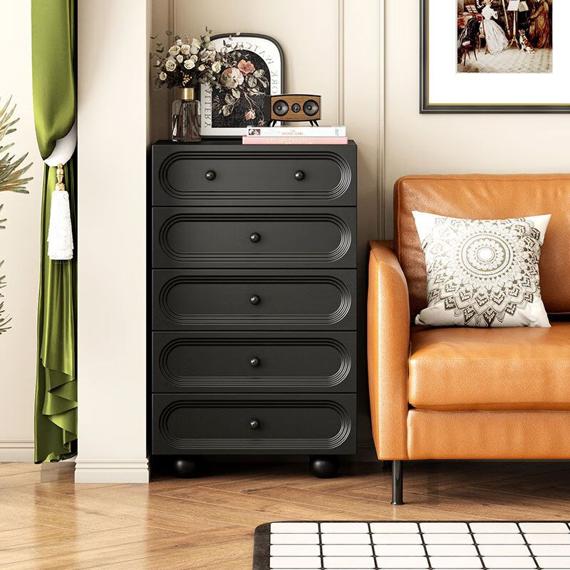 忆思暮轻奢复古黑色斗柜小户型客厅沙发抽屉柜边柜卧室床尾五斗柜置物柜 奶油白50cm四斗柜 务必安装防倒 送货入户上门安装 (务必安装防倒