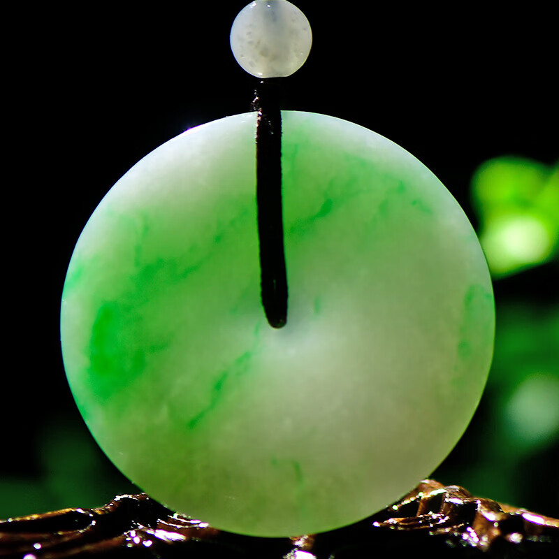 可玉可求中秋节礼物 收藏翡翠平安扣吊坠 冰种飘绿玉石平安扣玉坠 【冰飘阳绿】H1382i