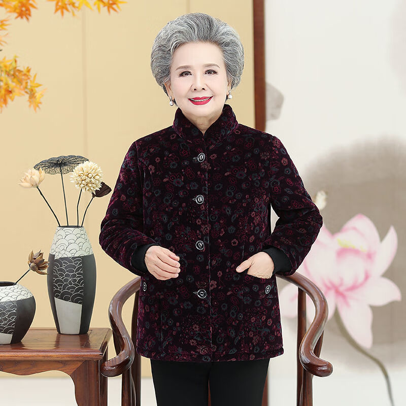 逗菁 冬天穿老太婆老奶奶棉衣加厚加绒衣服装灯芯绒冬季棉袄冬装女