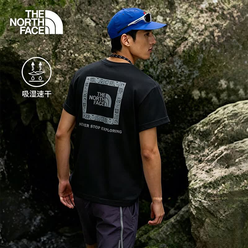 The North Face北面短袖T恤男女同款印花户外速干透气8GXD 黑色/JK3 L