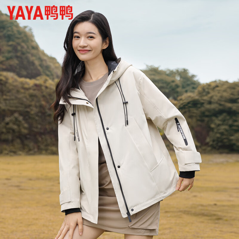 鸭鸭(YAYA)秋冬新款情侣款羽绒服女防风防寒户外连帽保暖短款加厚鸭绒外套男 黑色 2XL 【165-180斤】