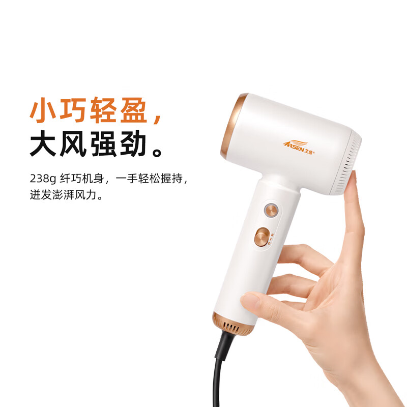 艾信高速护发吹风机大功率1500W家用负离子强力静音速干电吹风筒商务旅行便携电风吹 高速护发吹风机 白金（含风嘴）【大功率强力静音】