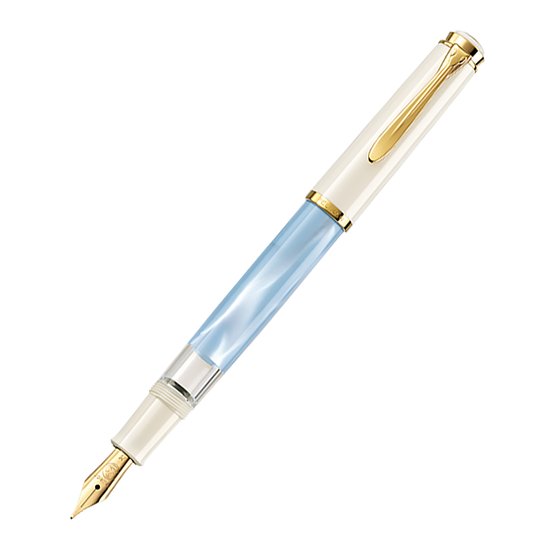 百利金鋼筆M200 人氣經(jīng)典 Pelikan德國進(jìn)口金筆墨水筆24K鍍金金簽字筆商務(wù)簽名筆節日禮物送禮 淡藍大理石紋 F尖