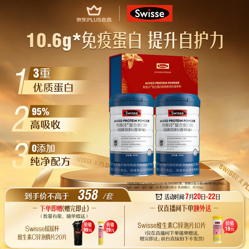 Swisse斯维诗复合蛋白粉 分离乳清免疫蛋白成人中老年营养品 600g礼盒装