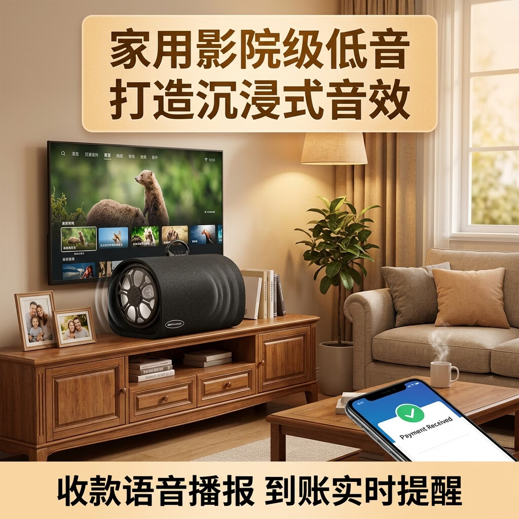 雅奇仕车载大功率超重低音炮收音机蓝牙音响家用收款语音播报器音箱12V/24V/220V家用车用多功能MP3音乐 5V充电版+32G精选音乐U盘 8英寸低音喇叭【60W大功率/可蓝牙U盘TF卡】