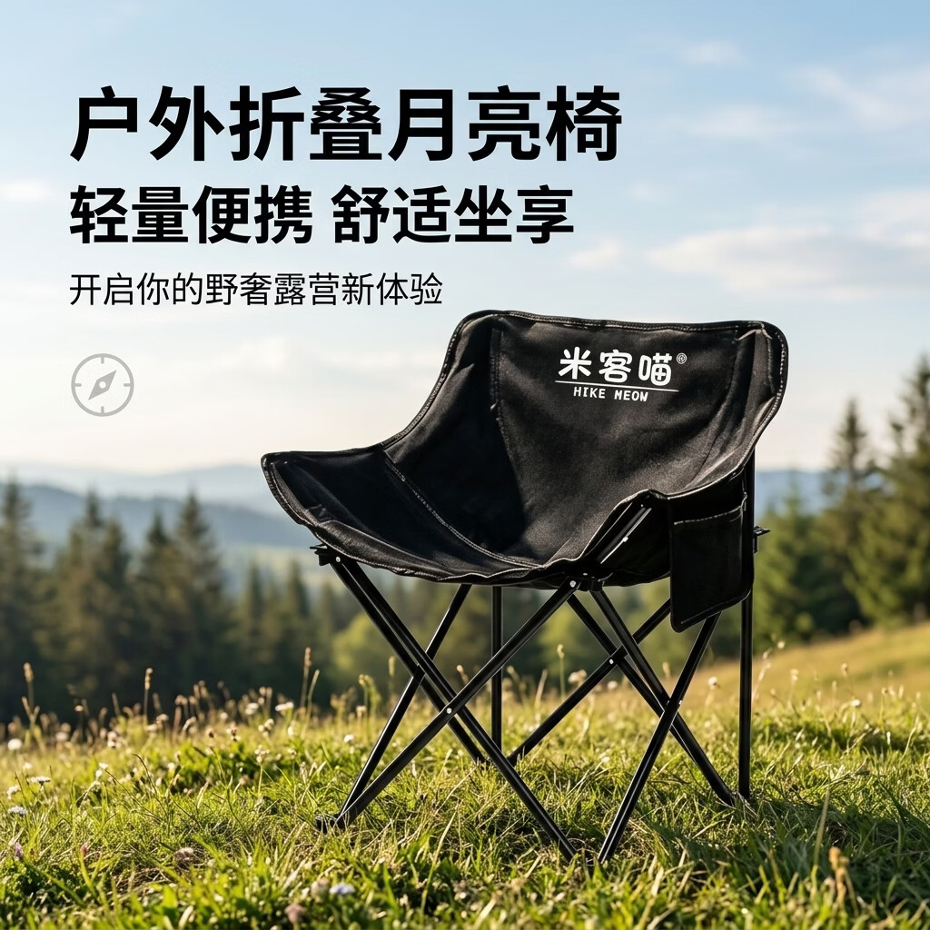 米客喵户外折叠躺椅 加高靠背月牙椅 露营全套垂钓凳 出行简易收纳折凳 【店长力荐】暖沙黄+收纳袋