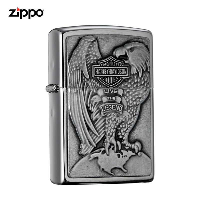 美国进口 之宝（zippo） 防风煤油打火机 200HD.H231 哈雷铁鹰章 拉丝镀铬 品牌直供