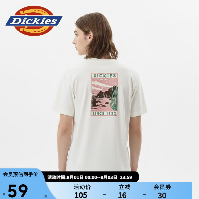 Dickies夏季纯棉短袖t恤男士宽松圆领美式复古潮牌休闲情侣上衣 DK0A8823 白鹭白 L