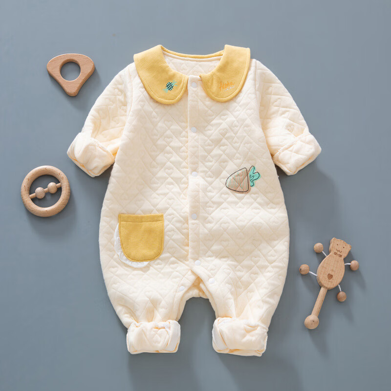 婴儿夹棉连体衣新生儿爬爬服蝴蝶衣婴幼儿男女宝宝保暖好看的秋装纯棉