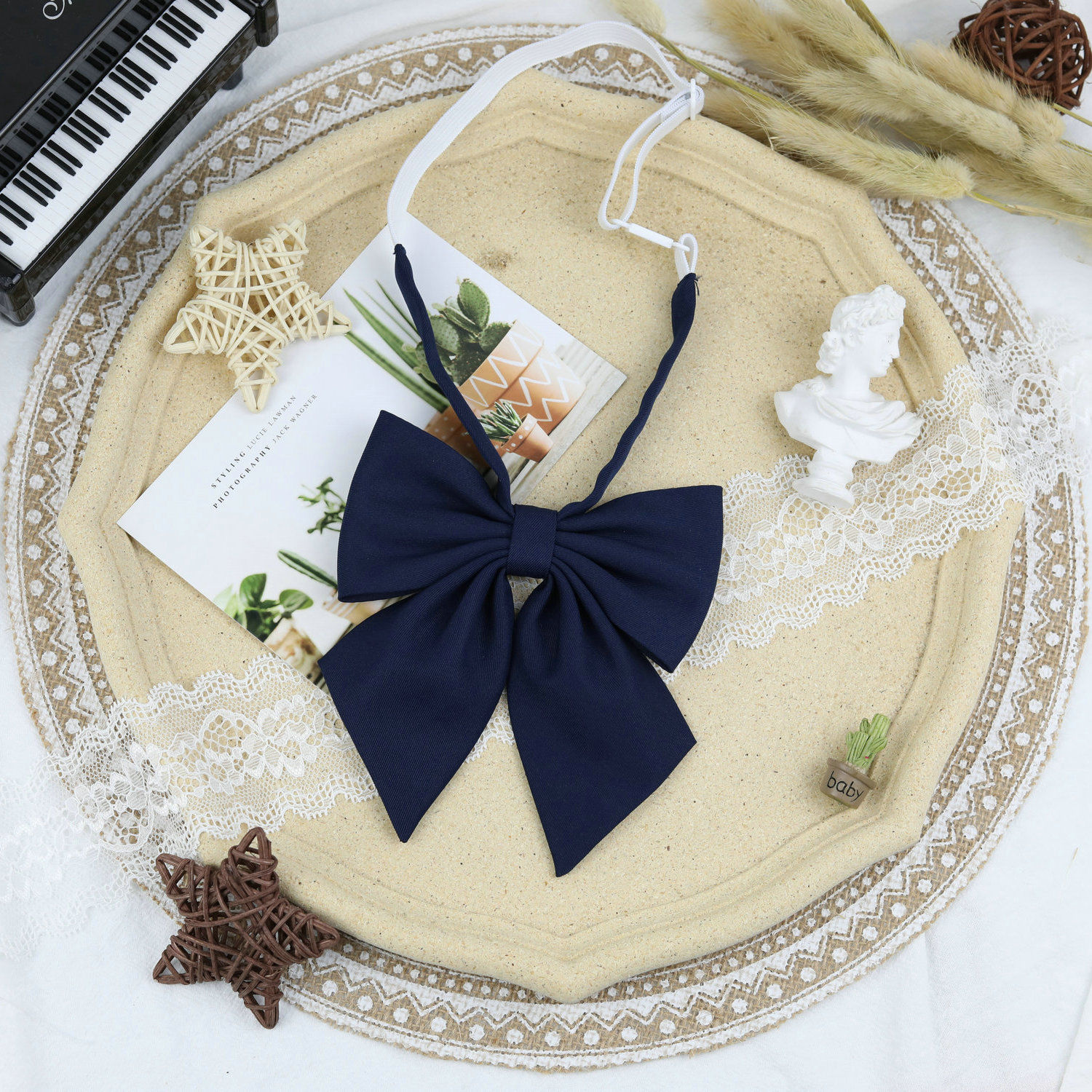 京蝌蝌制服领结赤色纯色日系斜角学生领花水手服 藏青