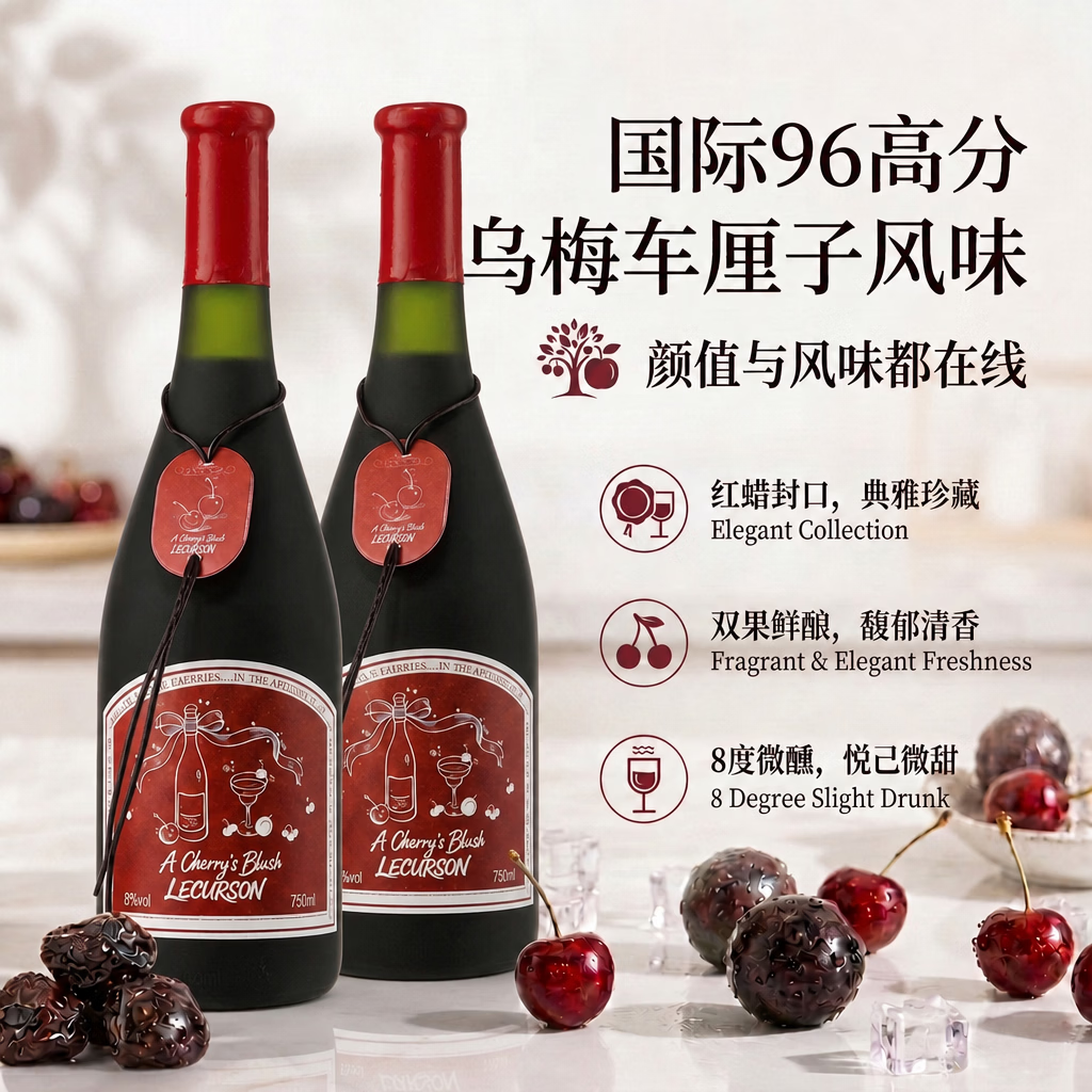 赴月低度女士微醺酒果酒甜酒乌梅车厘子甜型葡萄酒红酒七夕情人节礼物 双支装
