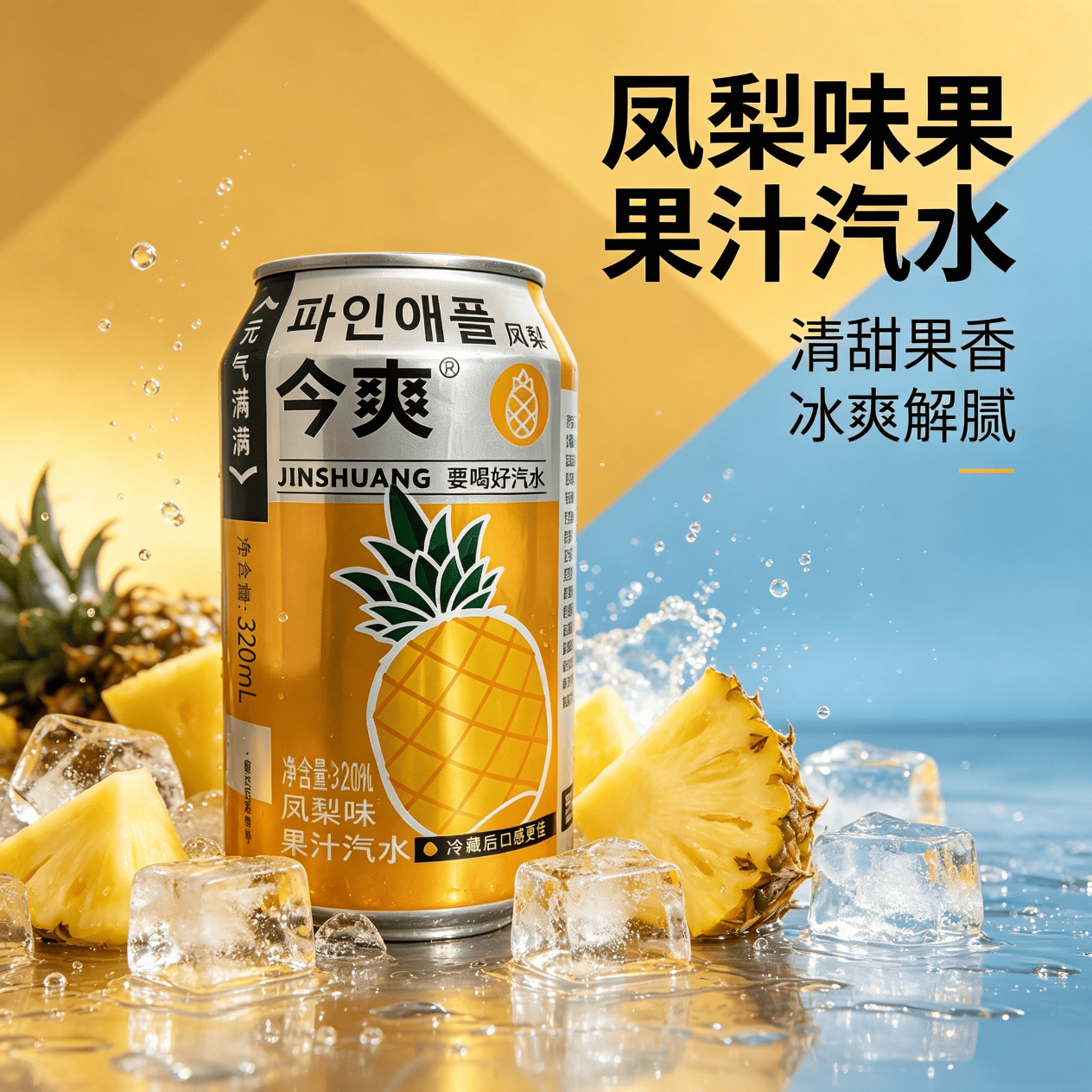 今爽凤梨汽水饮料气泡满满碳酸饮料320ml罐装气泡水果汁汽水厂家直发 24罐