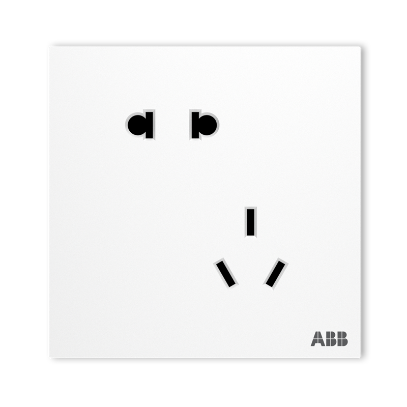 ABB 开关插座面板 盈致系列白色  无边框 86型电源 斜五孔插座10只装