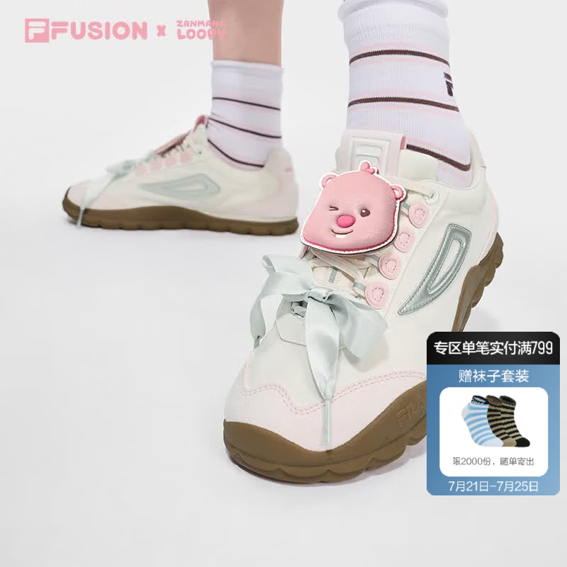 FILA FUSION x ZANMANG LOOPY 联名 BOBO BLING斐乐薄底板鞋女鞋 纱白/荷花粉-JL 38