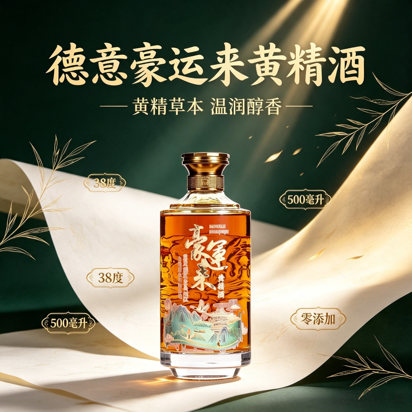 德意豪运来黄精酒零1瓶添加草本养生酒38度500毫升礼盒送礼庆功自饮 38度 500mL 1瓶