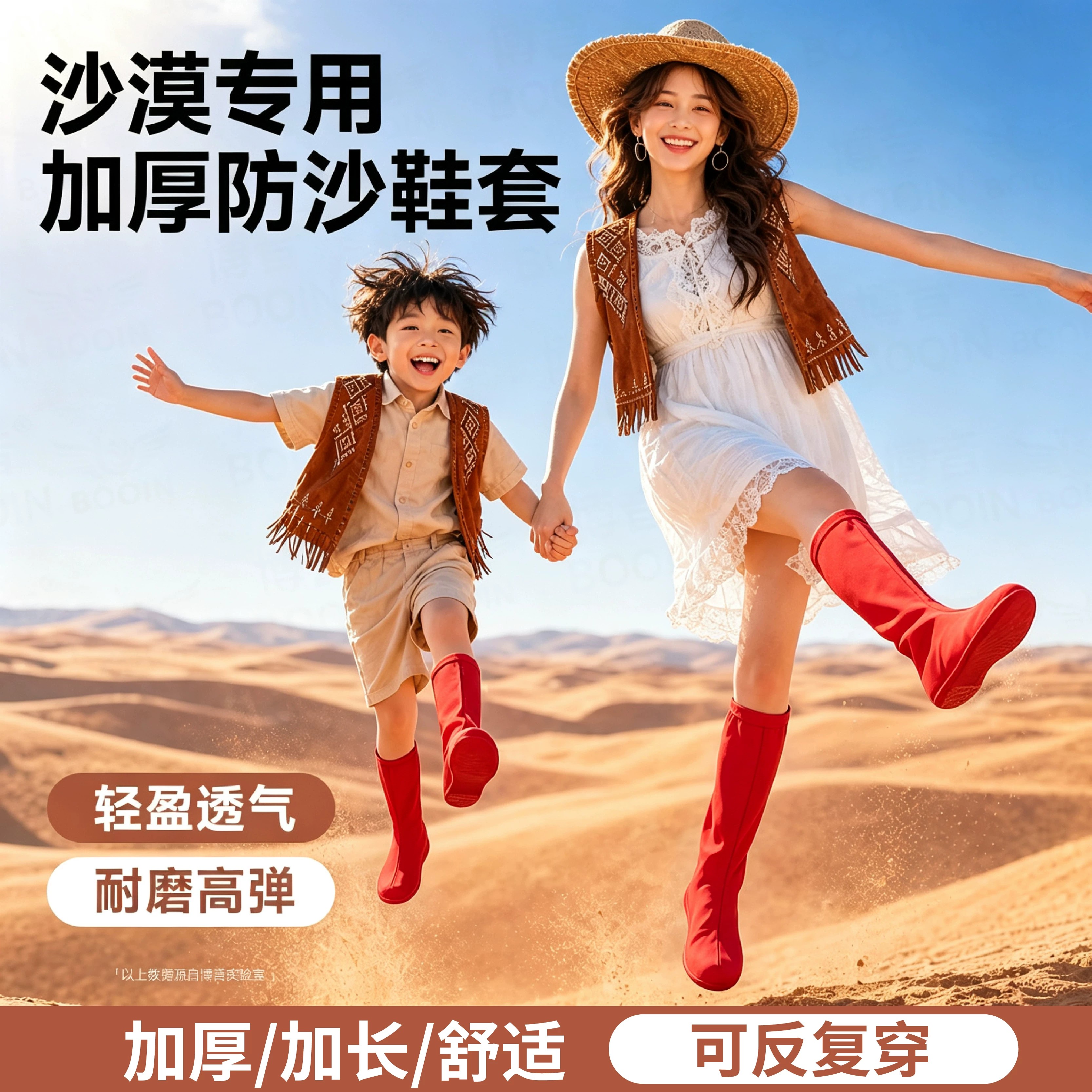 沙漠防沙鞋套西北户外徒步旅游专用透气防滑鸣沙山响沙湾成人脚套 中国红【成人35-44码】高弹耐磨-密度大更防沙