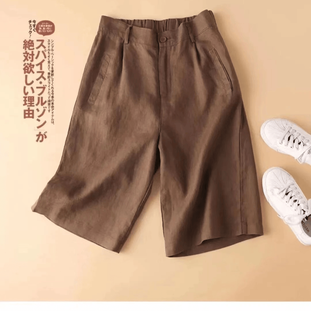 日系棉麻五分裤女夏季宽松大码显瘦高腰纯色直筒胖mm休闲西装裤 咖啡色【店长推荐】 XL 【建议115-130斤】