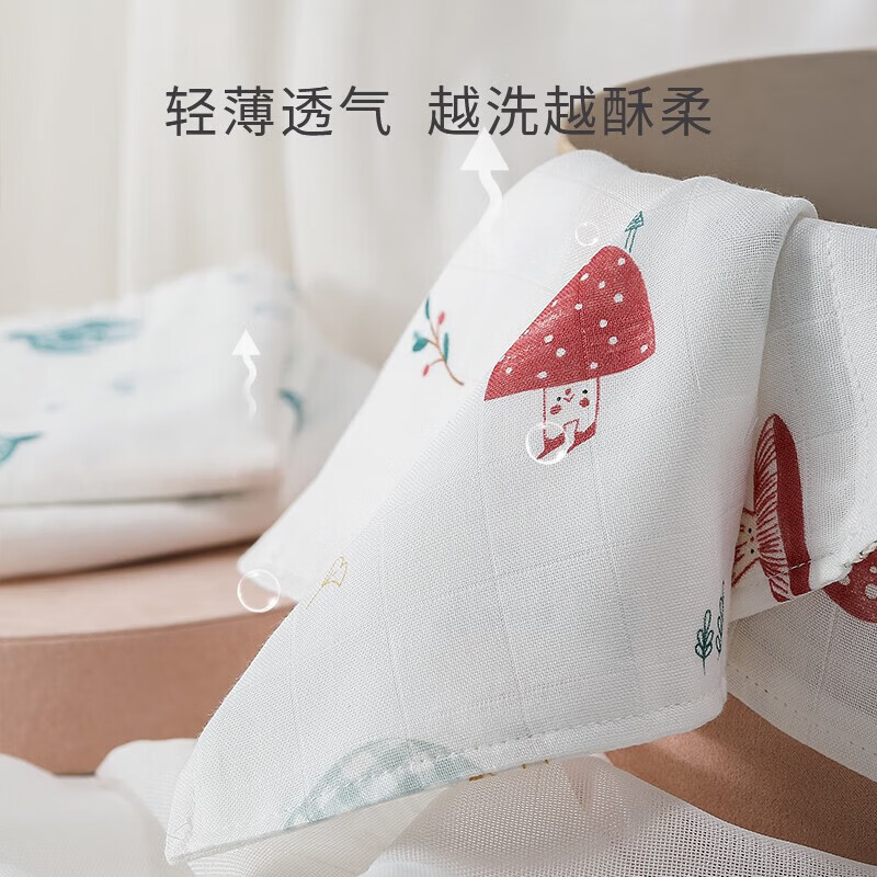 嫚熙(EMXEE)婴儿口水巾儿童宝宝洗脸毛巾纱布小方巾纯棉拍嗝吐奶巾 【6条囤货装】假日甜心 30*30cm