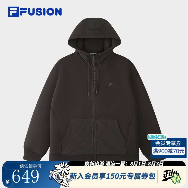 FILA FUSION斐乐潮牌针织连帽外套男2026夏新款休闲简约宽松上衣 焦香咖-BN M 170/92A/M