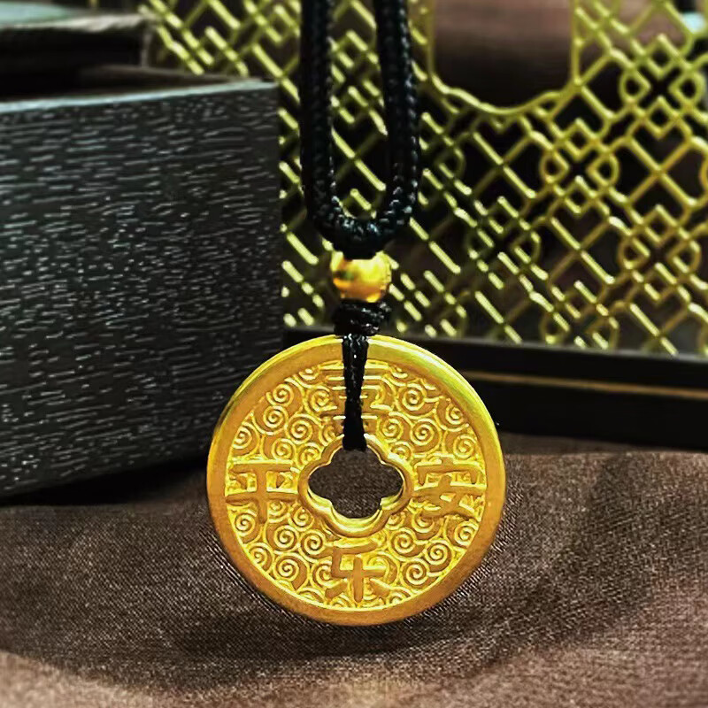 小腰金传承古法金黄金古钱币吊坠铜钱项链挂绳男新款999足金坠子女