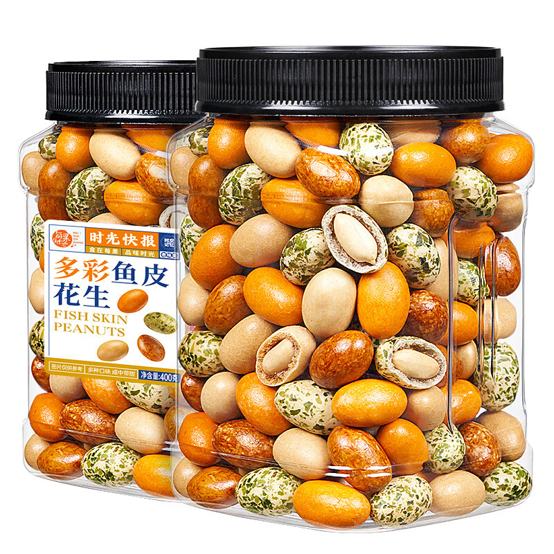 每果时光鱼皮花生400g日本豆下酒菜坚果炒货干果网红怀旧休闲零食