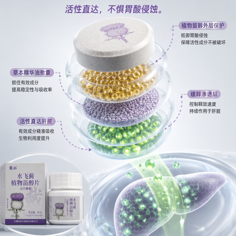 戴壮水飞蓟植物甾醇片 上班族 熬夜应酬 加班 便携草本膳食咀嚼片 1盒(6瓶)