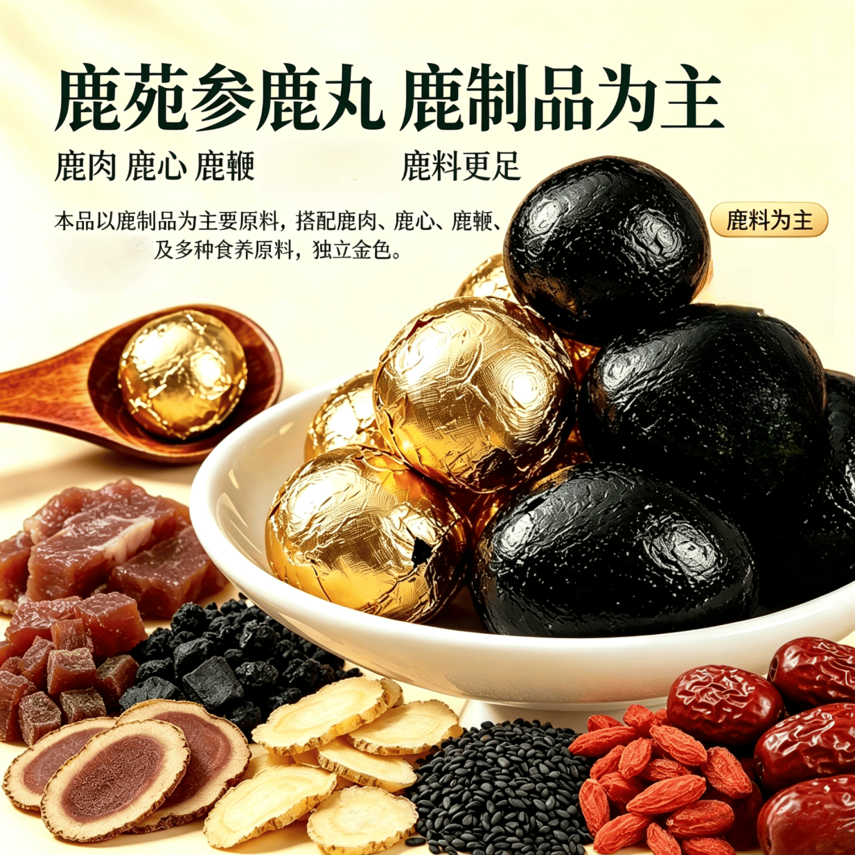 悦创中盟鹿丸参鹿丸鹿鞭持久补肾人参 传统古法滋补参鹿丸 12粒*5盒 加送三罐共81颗