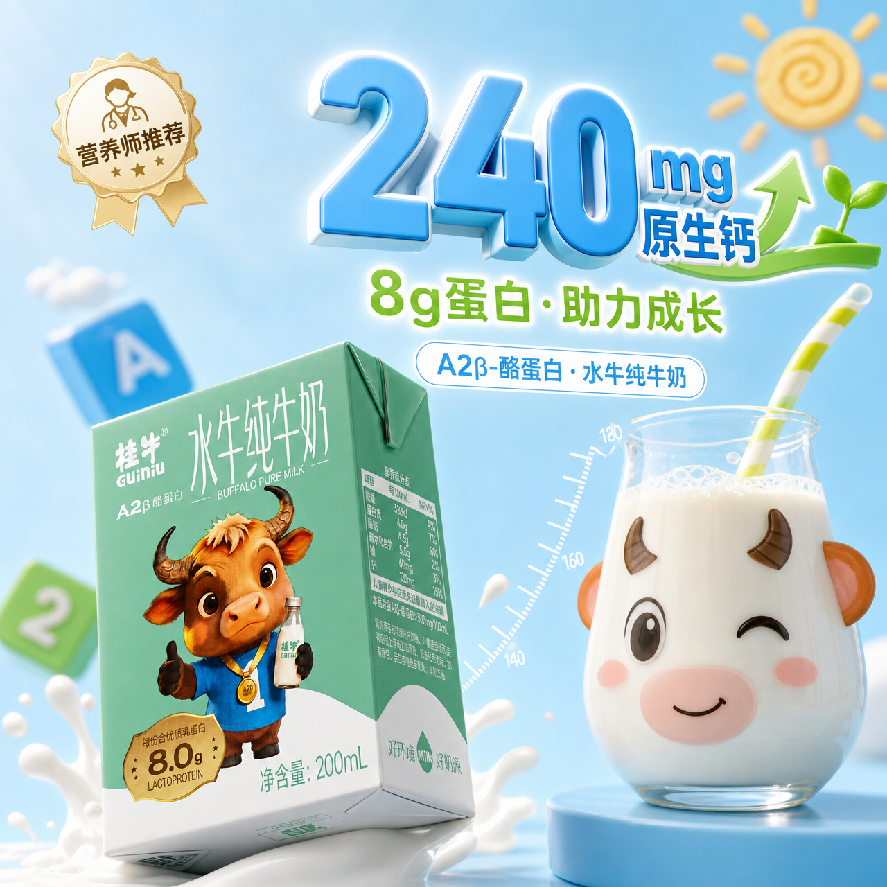 桂牛水牛纯牛奶200ml*10盒 39.8元 - 86线报