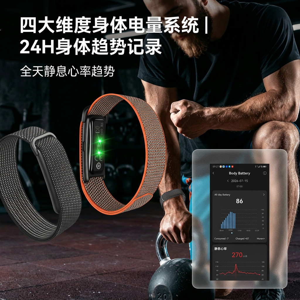 DIONA身体电量恢复 心率HRV血氧 24小时睡眠 170+运动模式 血压趋势评估 压力 亲友数据共享 情侣互动 橙灰