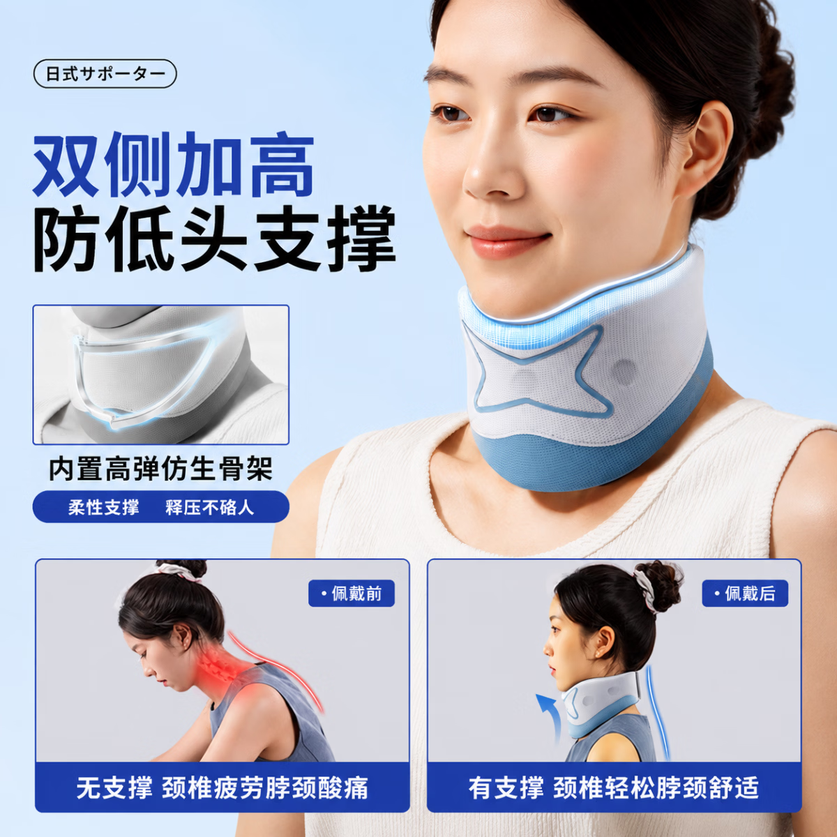 LISM日本品质颈托护脖套颈椎矫正护颈防低头前倾支撑固定轻薄透气办公 深蓝色丨经典-双核固定支撑 预防低头 改善颈椎酸痛 均码