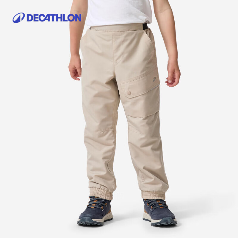 迪卡侬（DECATHLON）儿童运动徒步裤子男童女童休闲保暖休闲长裤厚款加绒工装裤NH100 米色 均码 96-102cm 3-4岁