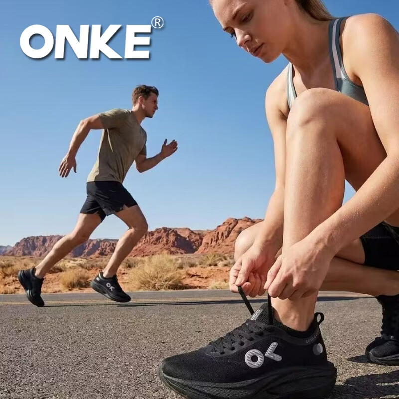 ONKE德国欧克秋季新款女运动鞋轻便透气碳板防滑耐磨缓震跑步鞋男 黑骑 38