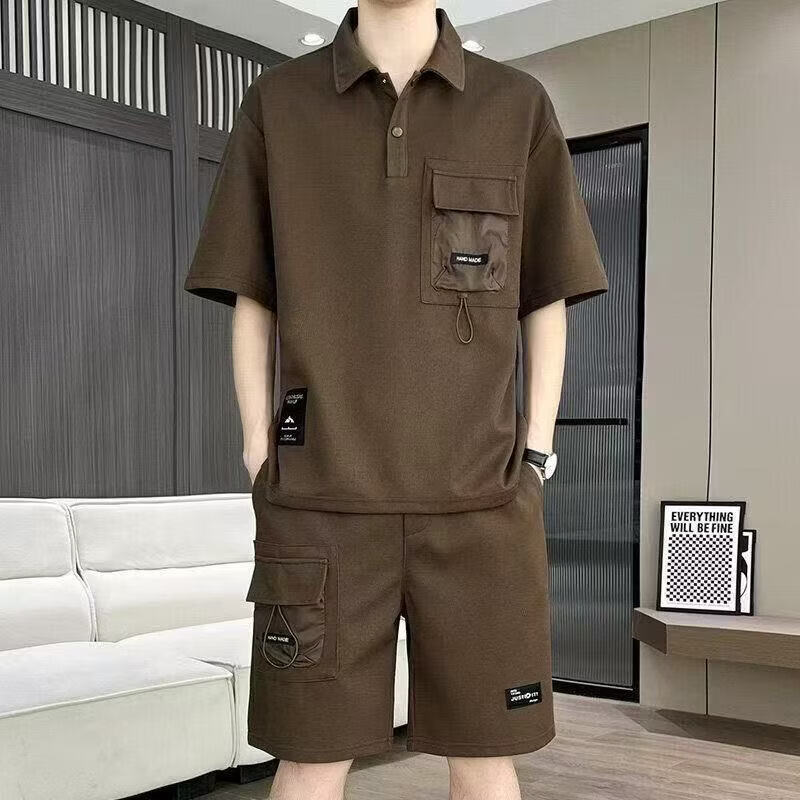 新款潮流帅短袖2026T恤套装男士大码POLO帅气夏季搭配休闲一整套 黑色套装 4XL 建议180-200斤
