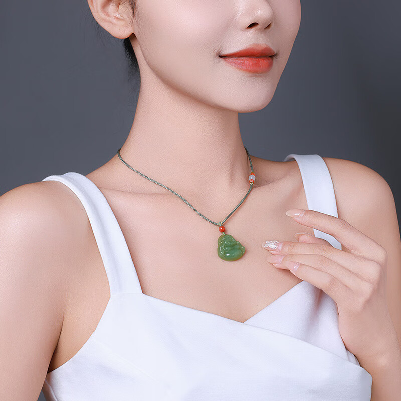 净心石 和田玉吊坠 女款大肚弥勒佛玉坠 附证书 大肚佛