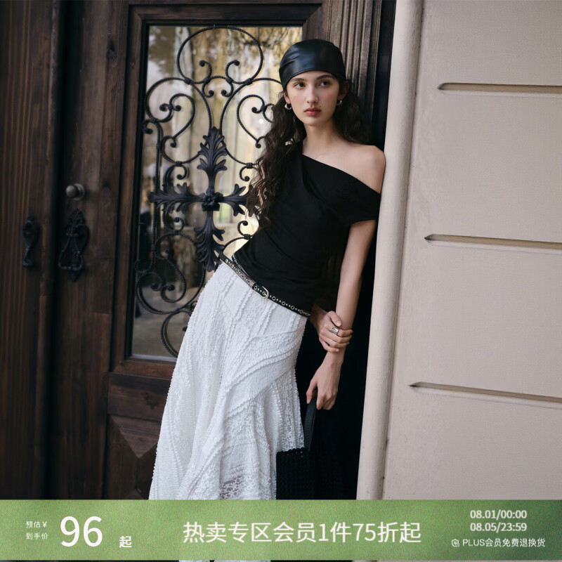 自巧弹力抗菌  小个子设计感斜肩交叉领T恤修身上衣女2026夏季新款 谧黑色 S （尺码：3）