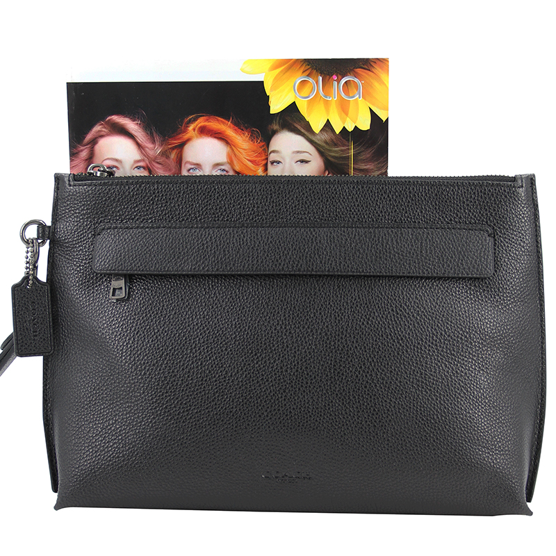 送男友蔻驰coach奢侈品男士中号手拿包黑色皮质f28614blk