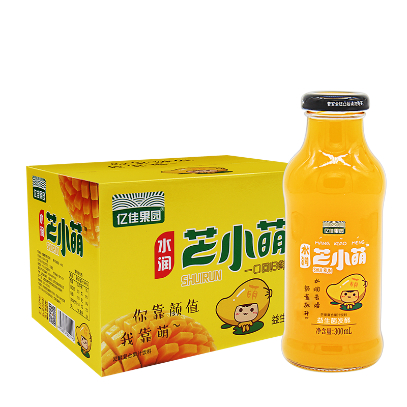 亿佳果园 芒果汁发酵果汁饮料整箱家庭装300ml*12玻璃瓶