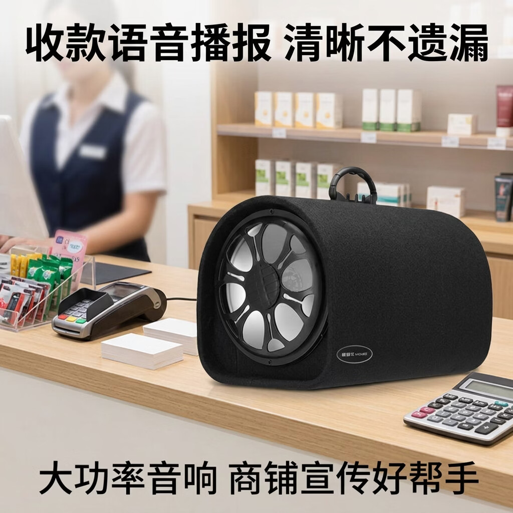 雅奇仕车载大功率超重低音炮收音机蓝牙音响家用收款语音播报器音箱12V/24V/220V家用车用多功能MP3音乐 5V充电版+32G精选音乐U盘 8英寸低音喇叭【60W大功率/可蓝牙U盘TF卡】