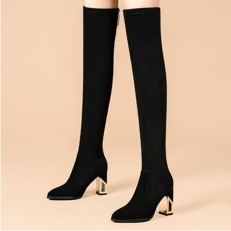 过漆冬靴长筒靴腿粗女款秋冬不掉筒过膝长靴女新款2022秋冬高跟加绒高