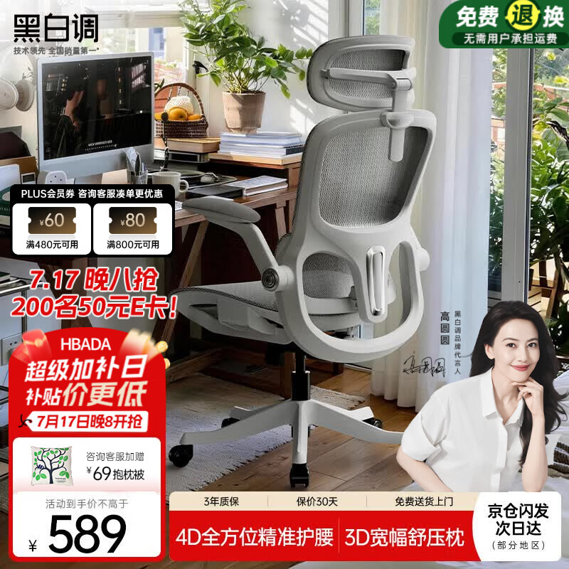 黑白调P2Pro二代人体工学椅电脑椅办公椅电竞椅子人工力学座椅4D腰托