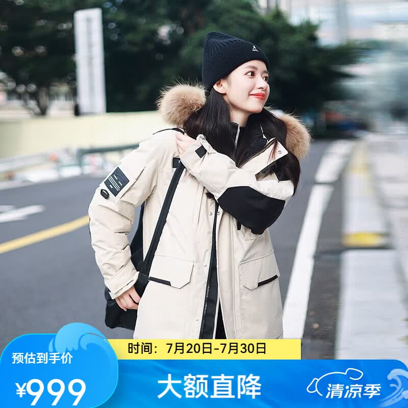 坦博尔小红书同款情侣羽绒服男女派克貉子毛领连帽户外工装外套TF236579 落英米 S (160)