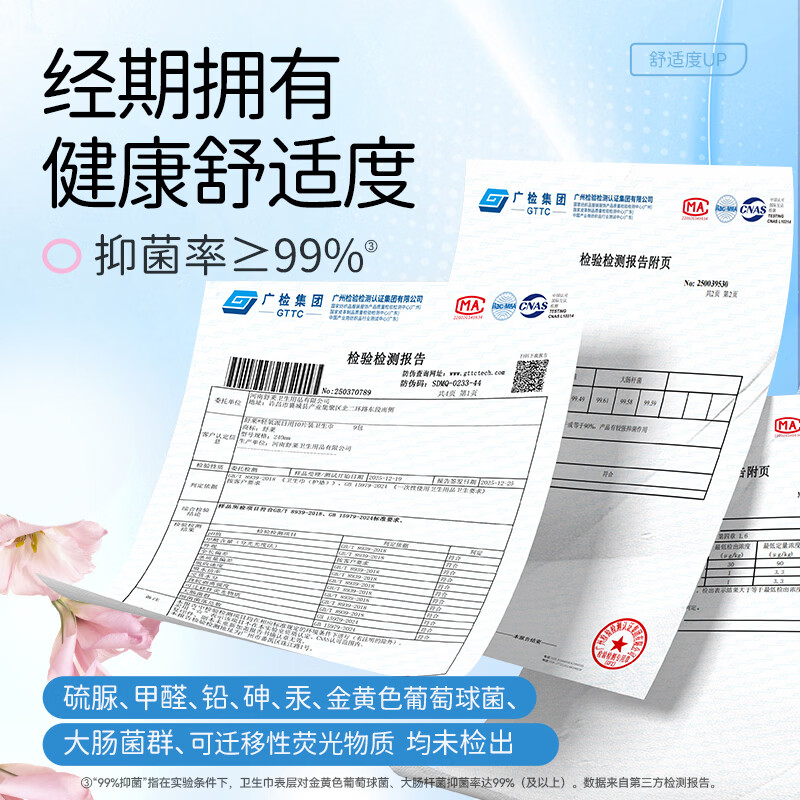 舒莱日用夜用抑菌卫生巾轻薄透气锁湿量大防漏组合装亲肤姨妈巾 【薄透干爽-240mm】25片