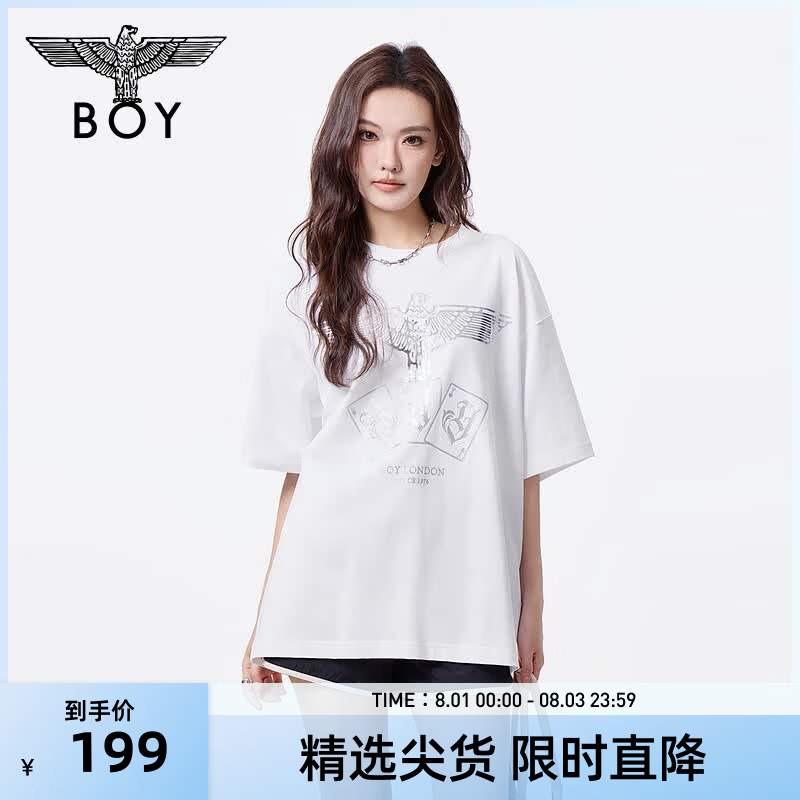 BOY LONDON大翅膀烫金时尚休闲潮牌纯棉短袖夏季男女同款T恤N01818 白色 L