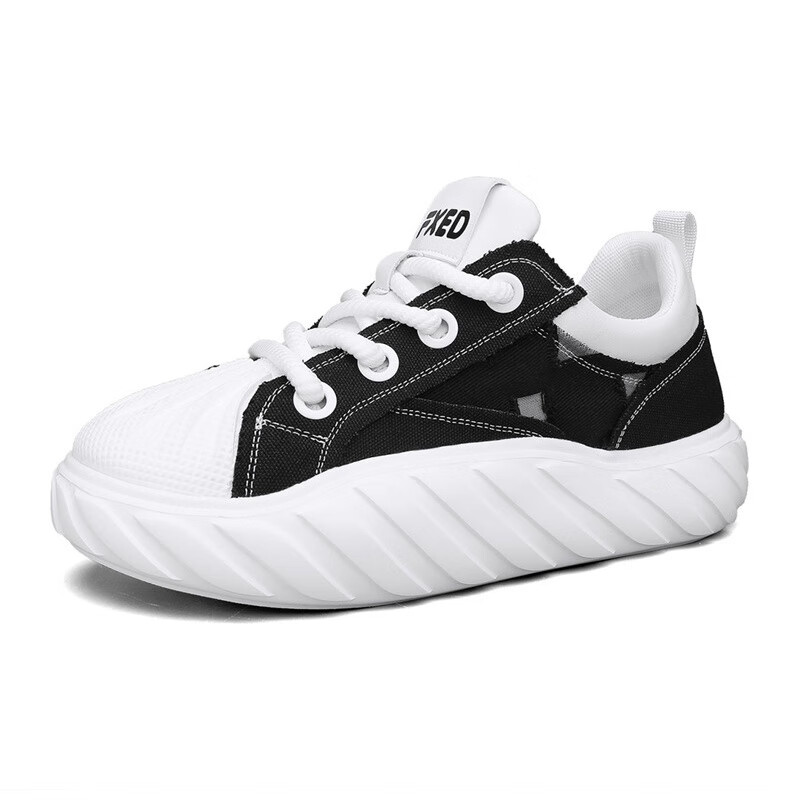 热风(hotwind)2024夏季新款男士破洞帆布鞋潮青少年学生滑板鞋厚底