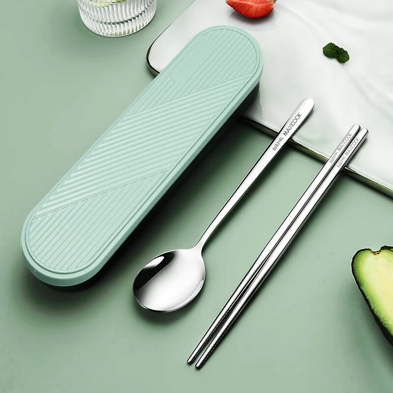 美厨（maxcook）316L不锈钢筷子勺子餐具套装 创意便携式筷勺三件套 北欧绿MCK5138