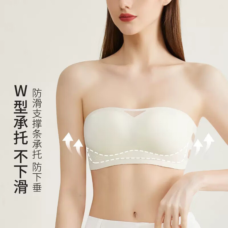 木木屋(mumuwu)无肩带无痕抹胸内衣小胸聚拢美背透气春夏季孕妇文胸防滑无钢圈 黑色 S码(适合32/70ABC)